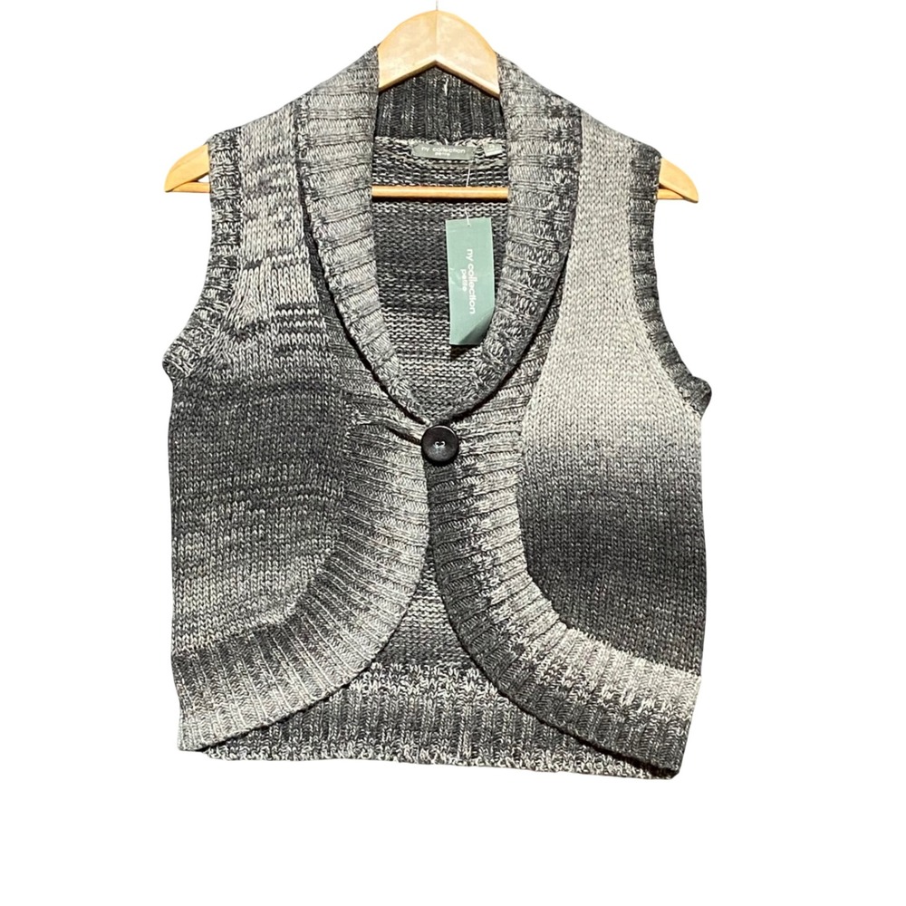NY Collection Petite Small Shawl Collar Ombre Knit Vest Button Front Sweater NWT